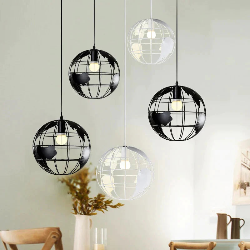 Nordic Led Globe Pendant Lamp Iron Black / White Cafe Living Room Bar Office Ceiling Children