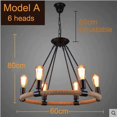 Vintage Hand - Woven Hemp Rope Wrought Iron Chandelier American Industrial Style Creative