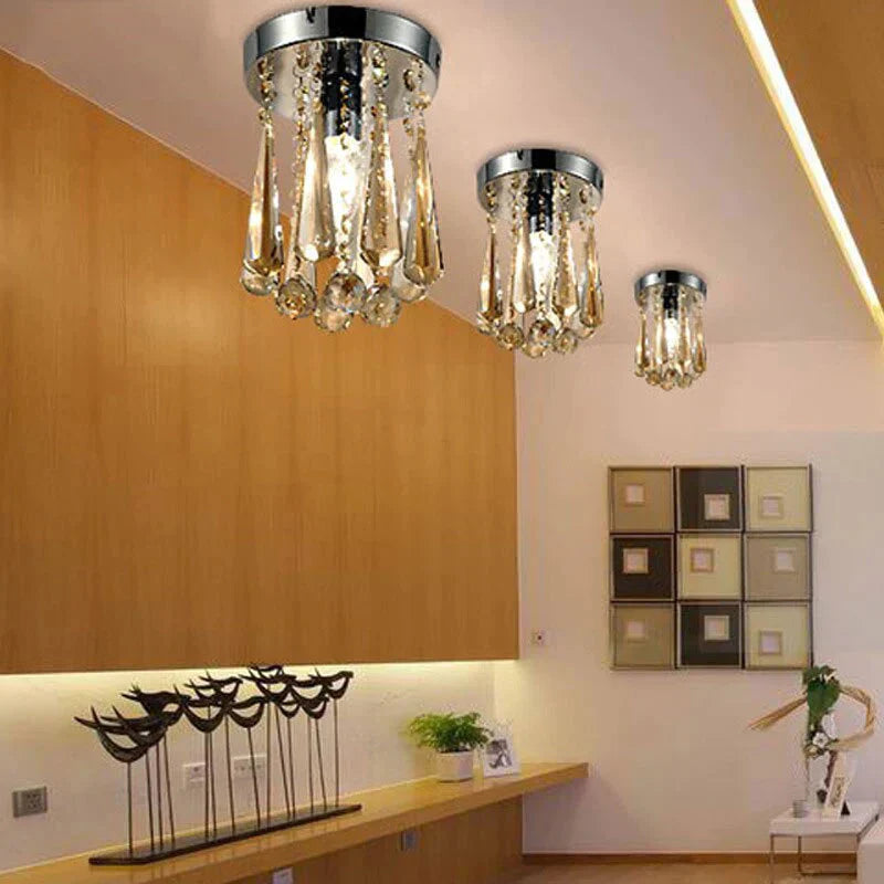 Crystal Ceiling Light Flush Mount Fixture Lamp With Beads For Bedroom Hallway Living Room Kitchen