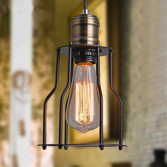 Industrial Vintage Brushed Iron Cage Edison Light Island Retro Pendant