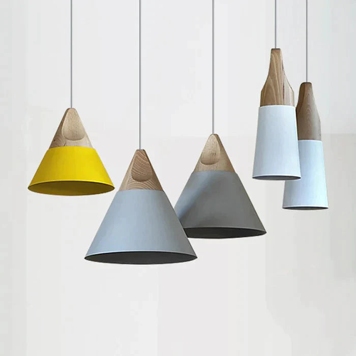 Modern Novelty Pendant Lights Colorful Restaurant Bar Lamps Simple Nordic Style Wood Iron Paint