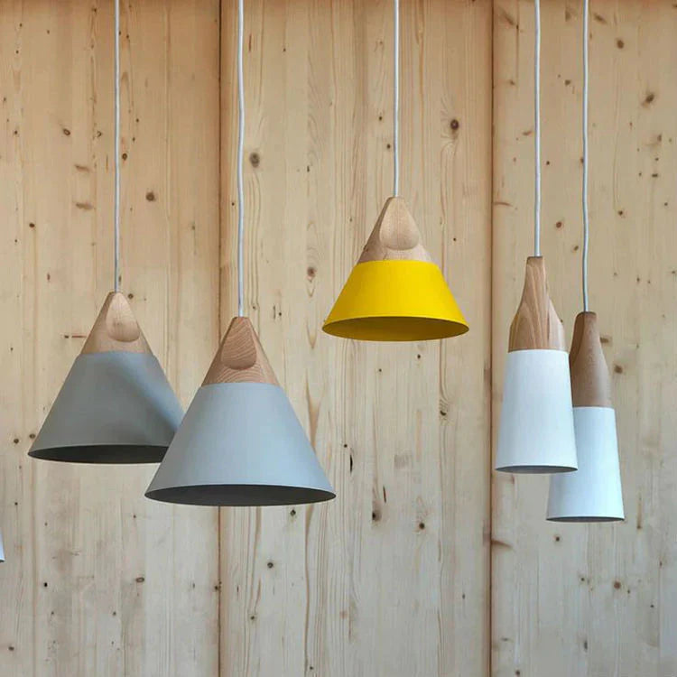 Modern Novelty Pendant Lights Colorful Restaurant Bar Lamps Simple Nordic Style Wood Iron Paint