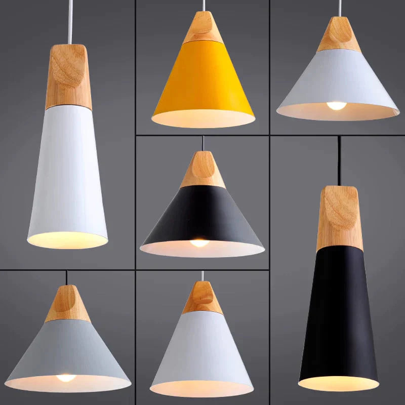 Modern Novelty Pendant Lights Colorful Restaurant Bar Lamps Simple Nordic Style Wood Iron Paint