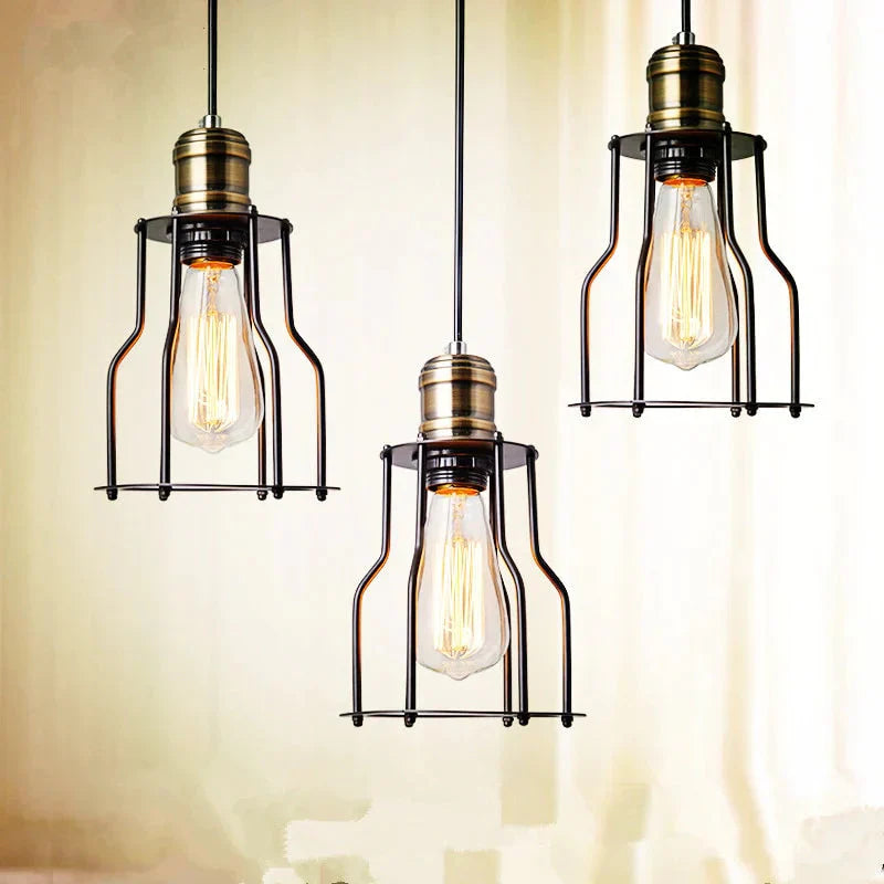 Industrial Vintage Brushed Iron Cage Edison Light Island Retro Pendant