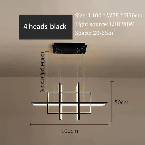 Minimalist Luxury Design Black Gold White Led Dimmable Rectangle Chandelier For Bedroom Living