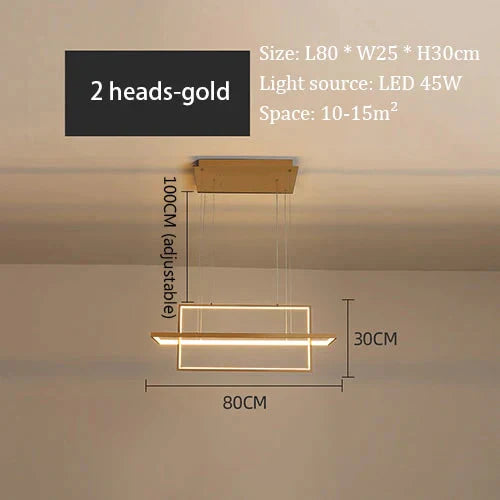 Minimalist Luxury Design Black Gold White Led Dimmable Rectangle Chandelier For Bedroom Living