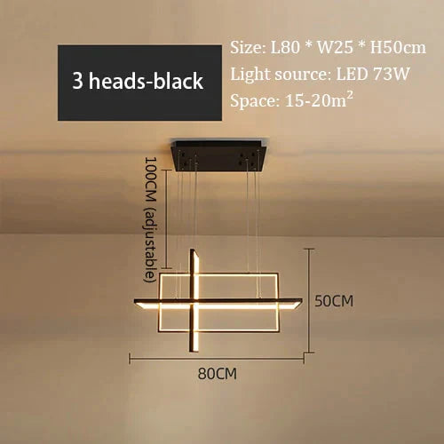 Minimalist Luxury Design Black Gold White Led Dimmable Rectangle Chandelier For Bedroom Living