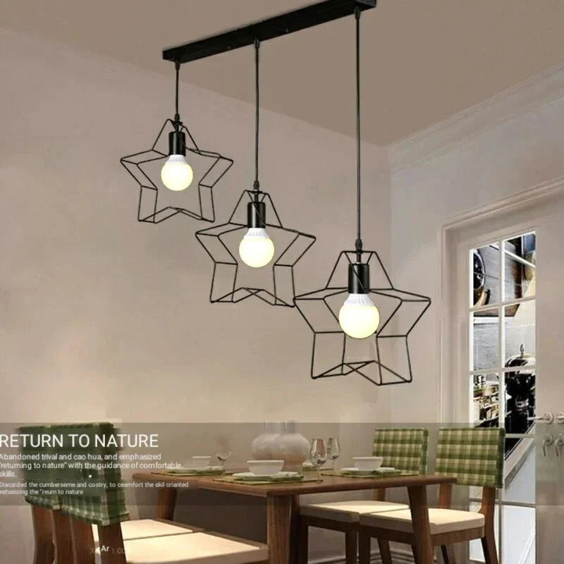 Retro Pendant Lamp Five - Pointed Star Iron Art Creative Three - Head Lighting Cafe Bar Aisle