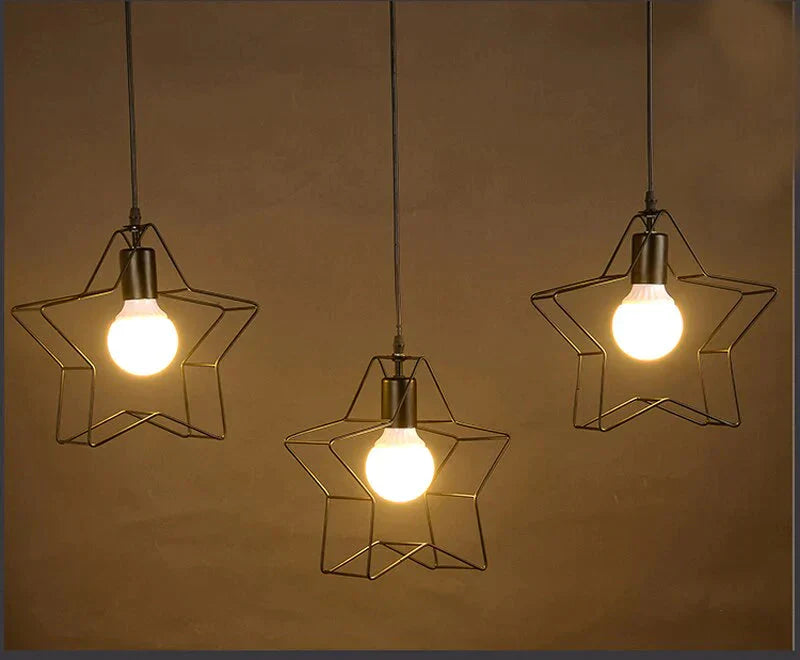 Retro Pendant Lamp Five - Pointed Star Iron Art Creative Three - Head Lighting Cafe Bar Aisle