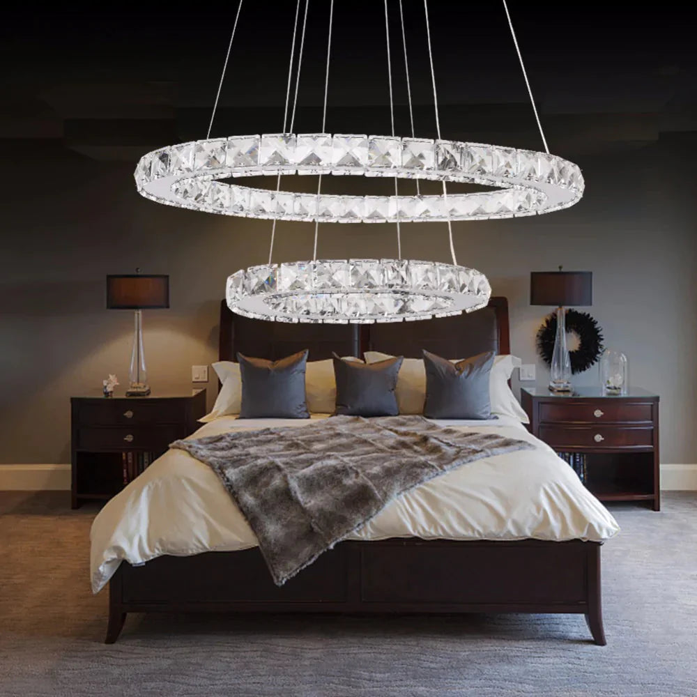 Crystal Modern Led Ceiling Light Warm White Bedroom Living Room Lights Circle Rings Cristals Avize