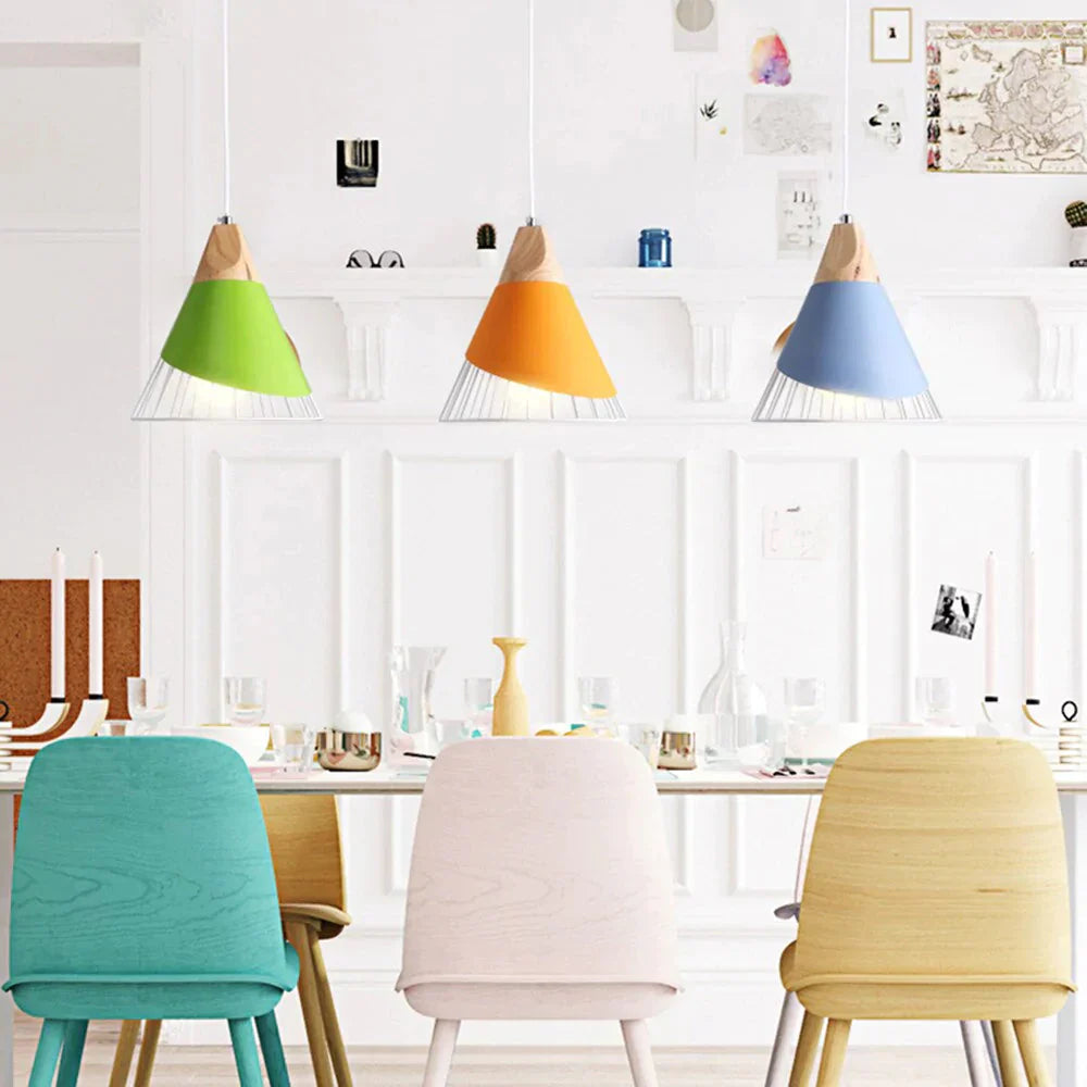 Modern Wood Pendant Lights Led Hang Lamp Colorful Aluminum Lamps For Living Room/Bedroom/Restaurant