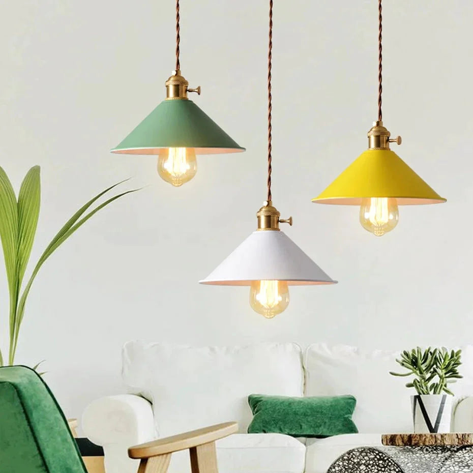 Vintage Industrial Pendant Light Colorful Nordic Retro Lights Iron Lampshade Loft Hanging Lamp