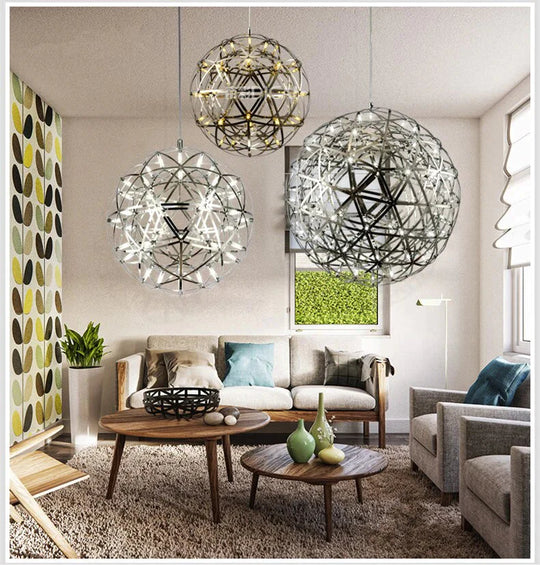 Firework Ball Pendant Lighting Fixtures Chrome/Gold Stainless Steel Lustre Led Nordic Lamp Lobby