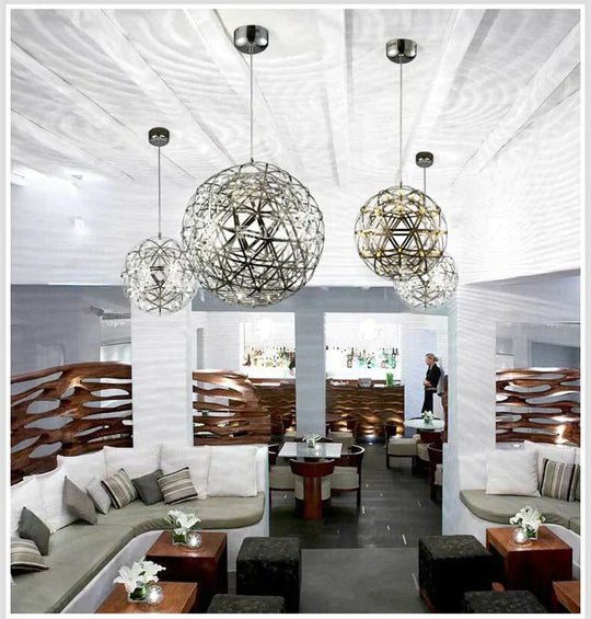 Firework Ball Pendant Lighting Fixtures Chrome/Gold Stainless Steel Lustre Led Nordic Lamp Lobby