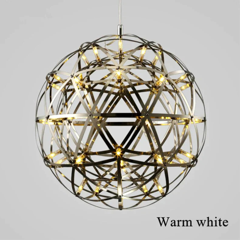 Firework Ball Pendant Lighting Fixtures Chrome/Gold Stainless Steel Lustre Led Nordic Lamp Lobby