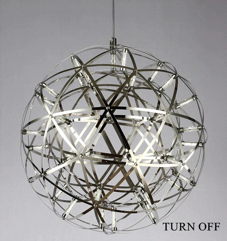 Firework Ball Pendant Lighting Fixtures Chrome/Gold Stainless Steel Lustre Led Nordic Lamp Lobby
