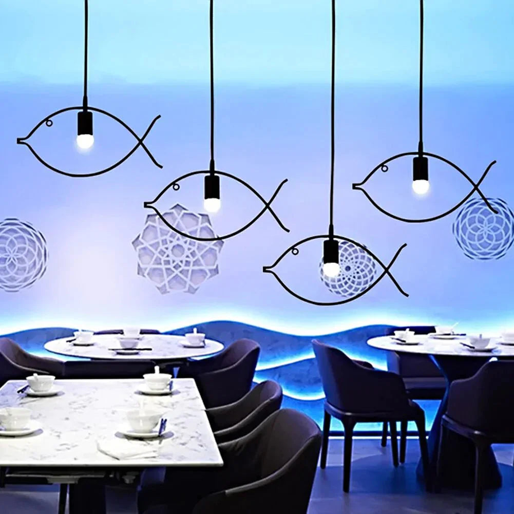 Nordic Simple Iron Chandeliers Creative Restaurant Bar Small Fish Pendant Lamps Decorative E26/E27