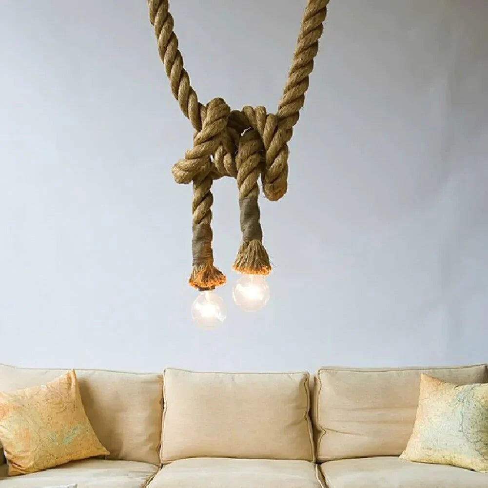 E27 Incandescent Light Bulb Pendant Single Head Wicker Country Vintage Hand Knitting Rope