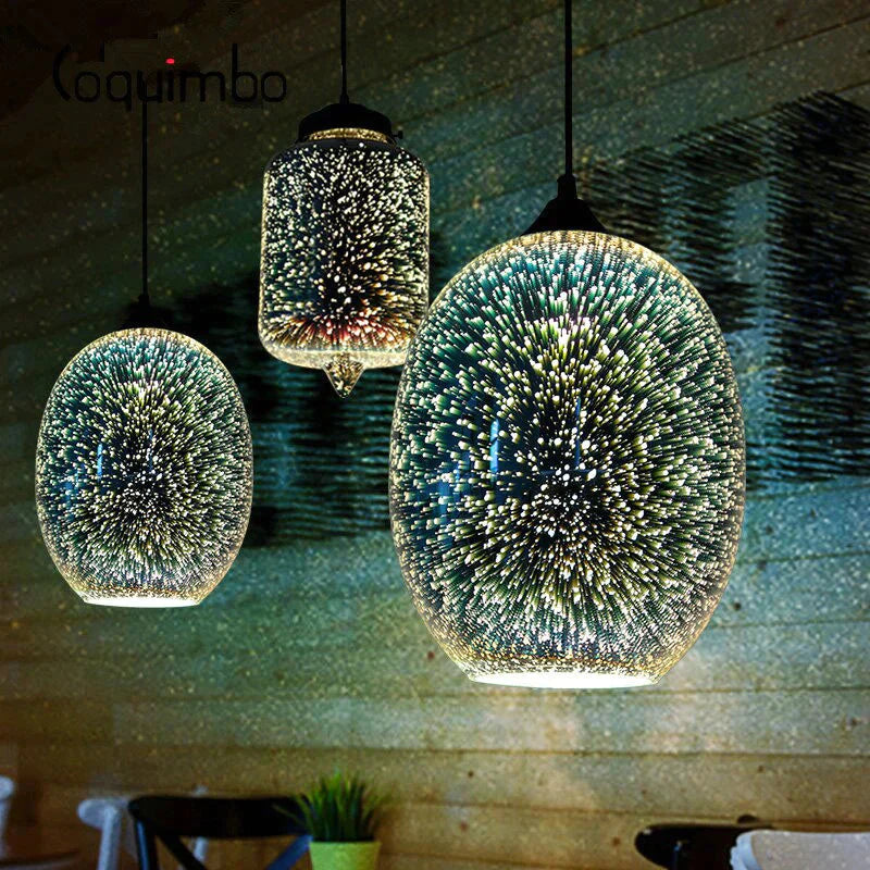 3D Fireworks Glass Pendant Lamp Colorful Ball Hanging For Hotel Living Room Dining Light