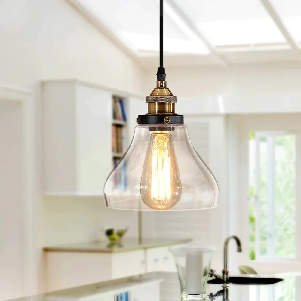 Retro Vintage Glass Pendant Light Copper Hanging Lamp E27 Adjustable For Home Decor Lampara Colgante