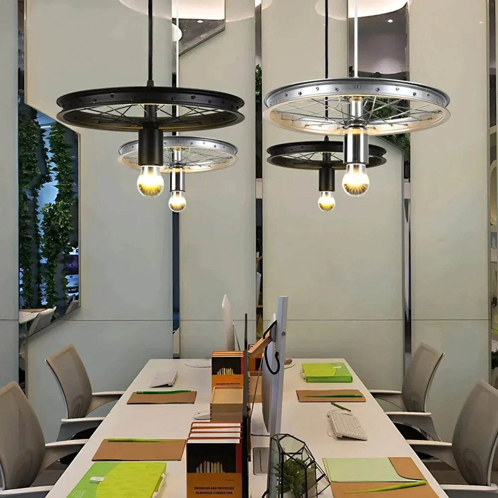 Wheel Chandelier Vintage Industrial Metal Retro Rustic Hanging Lights For Loft Kitchen Dining
