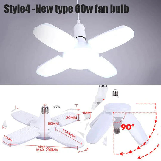 E27 Led Bulb Lamp Ampoule Leds Football Lamps Bulbs Foldable Fan Blade Lights Adjustable 45W 40W