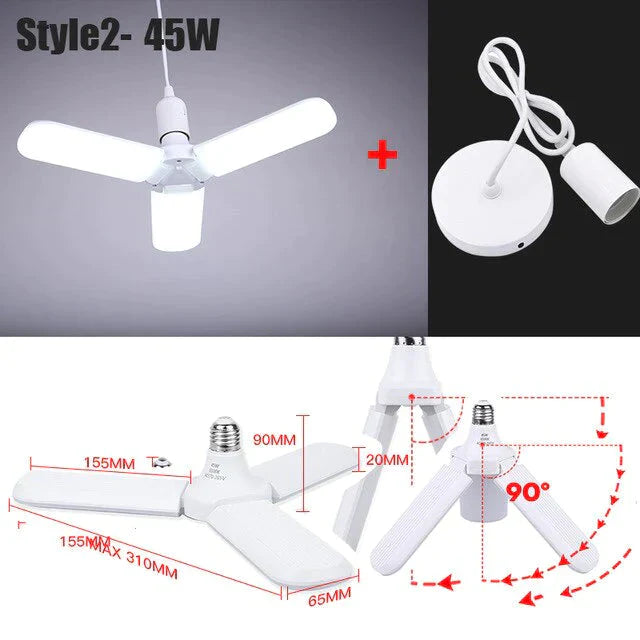 E27 Led Bulb Lamp Ampoule Leds Football Lamps Bulbs Foldable Fan Blade Lights Adjustable 45W 40W