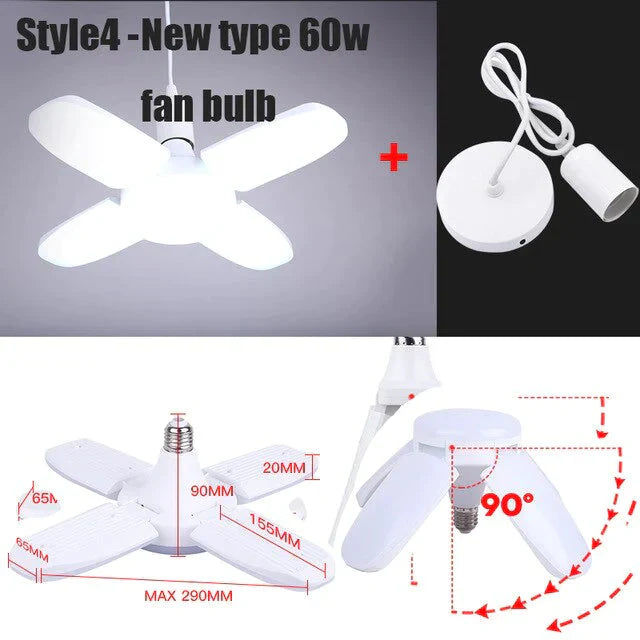 E27 Led Bulb Lamp Ampoule Leds Football Lamps Bulbs Foldable Fan Blade Lights Adjustable 45W 40W