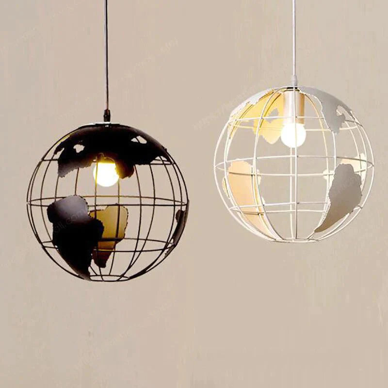 Art Deco Globe Black White Modern Pendant Lamp Iron Cage Loft E27 Cord Lights For Dining Room