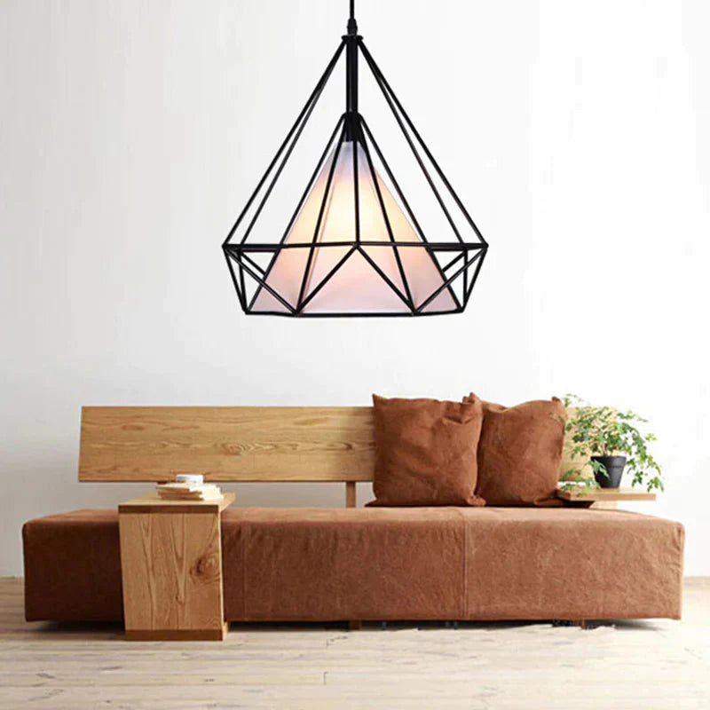 Modern Art Deco Black/White Birdcage Pendant Lights Iron Minimalist Retro Light Loft Pyramid Lamp