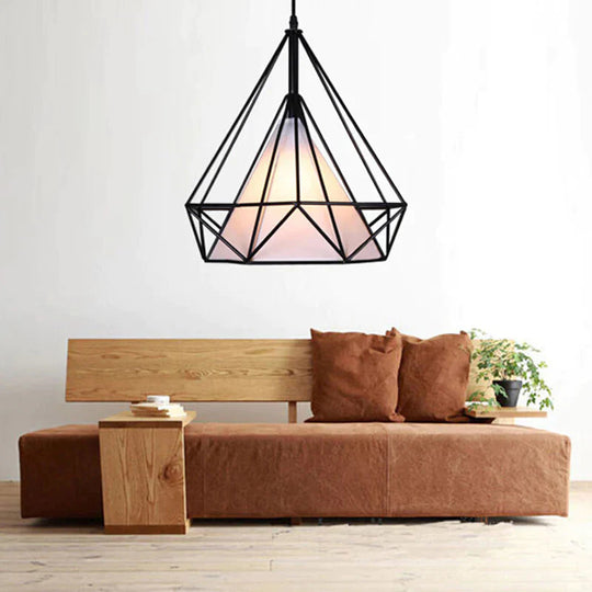 Modern Art Deco Black/White Birdcage Pendant Lights Iron Minimalist Retro Light Loft Pyramid Lamp