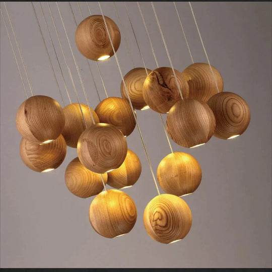 Wood Balls Chandelier Lighting Modern Nordic Creative Pendant Lamp Drop Lights For Loft Room Hotel