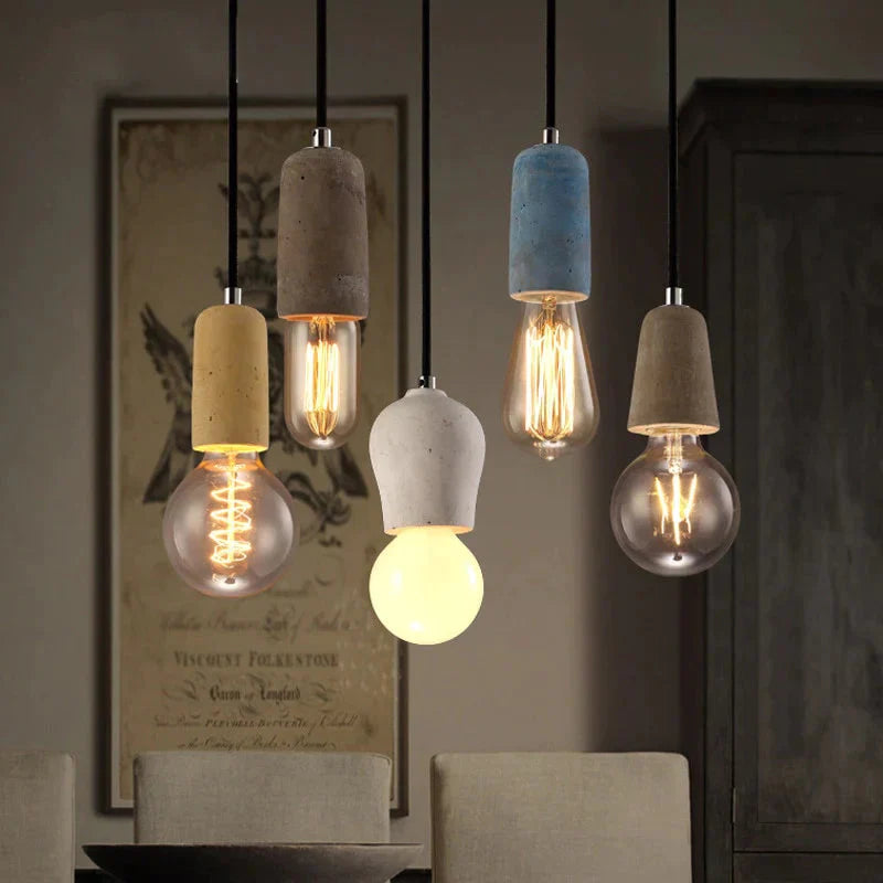 3 Style Colorful Brief Loft Nordic Cement Pendant Lights Modern Led E27 Cord Lamp Restaurant Living