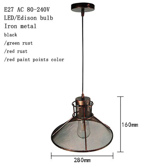 Loft Modern American Style Umbrella Grid Iron Pendant Lamps E27 Lights Illumination For