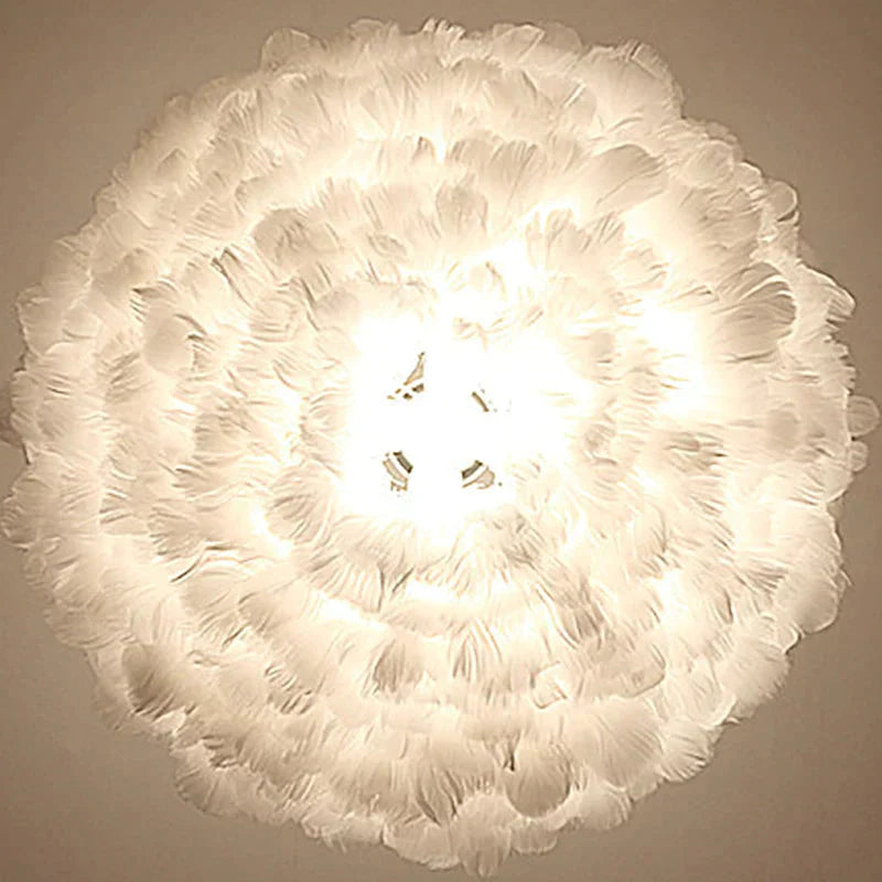 Loft Modern White Nature Goose Feather Pendant Lights Romantic E27 Led Lamps For Home Restaurant