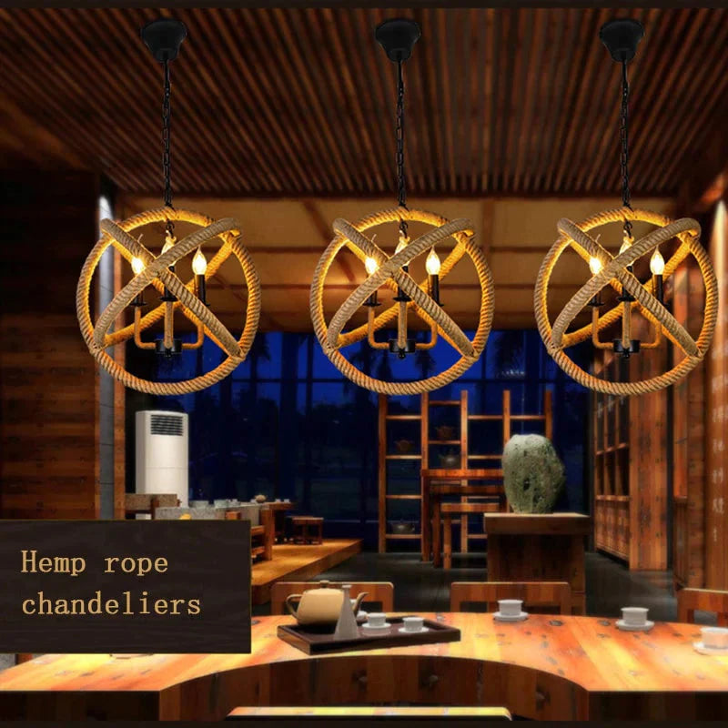 Loft Style Nordic Retro Creative Clothing Store Coffee Hall Rope Chandelier Industrial Lamp