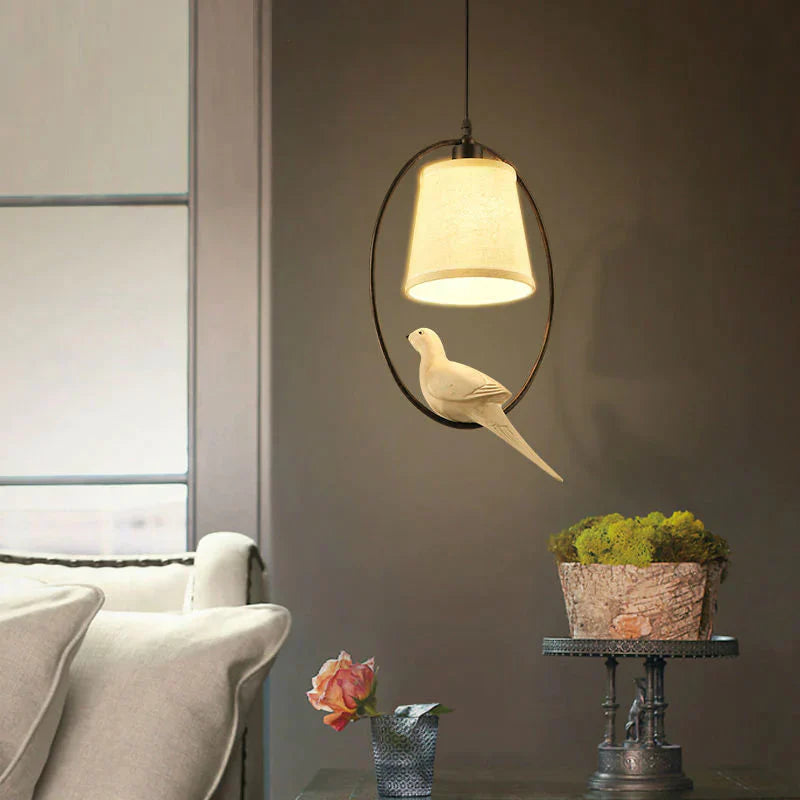 Vintage Birds Pendant Lights For Dining Room Fixtures E27 Socket Flax Fabric Lampshade Coffee