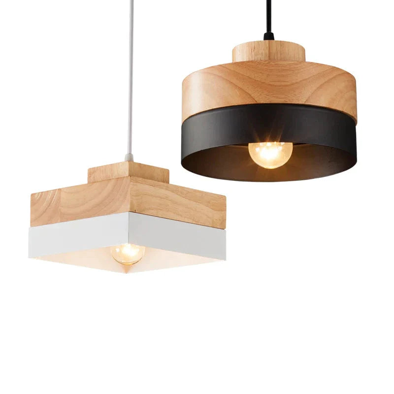Nordic Solid Wood Lamp Simple Dining Table Pendant Lights Personality E27 Creative Living Room