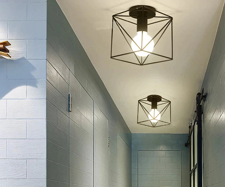Vintage Ceiling Lights Lustre Luminaria Led Lamp Loft Iron Cage Fixtures Lighting