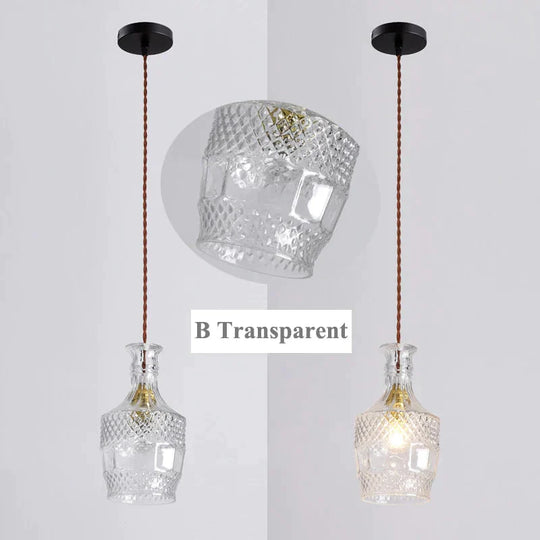 Modern Minimalist Vintage Wine Bottle Pendant Lights Decoration Indoor Lighting Transparent B