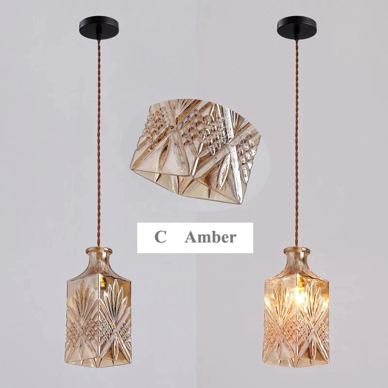 Modern Minimalist Vintage Wine Bottle Pendant Lights Decoration Indoor Lighting Amber C