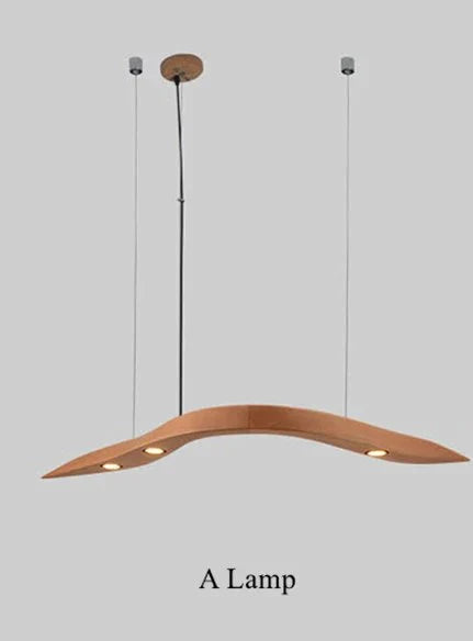 Designer Creative Solid Wood Bent Pendant Light Modern Simple Art Restaurant Led For Dining Room