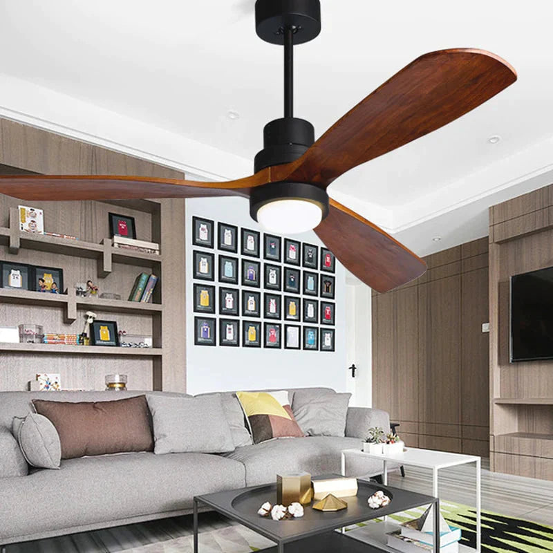 Modern Remote Control 52 Inch Wooden Blades Retro Ceiling Fan With Input 15W Lights Pendant