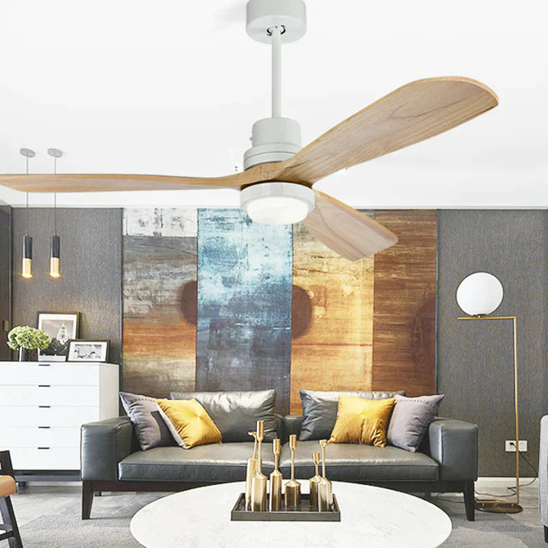 Modern Remote Control 52 Inch Wooden Blades Retro Ceiling Fan With Input 15W Lights Pendant