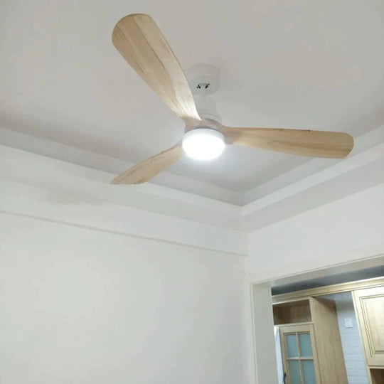 Modern Remote Control 52 Inch Wooden Blades Retro Ceiling Fan With Input 15W Lights Pendant