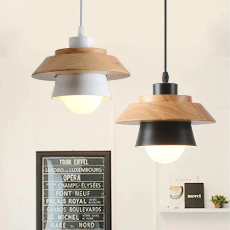 Modern Pendant Lamp Light Natural Simple Wooden Lighting Fixture For Loft Cafe Bar Living Room