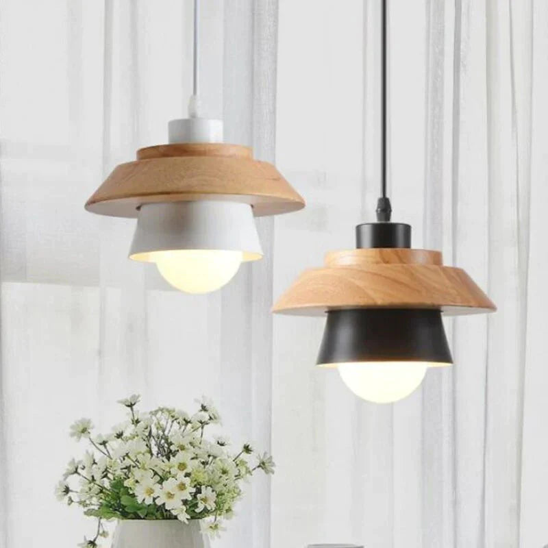Modern Pendant Lamp Light Natural Simple Wooden Lighting Fixture For Loft Cafe Bar Living Room