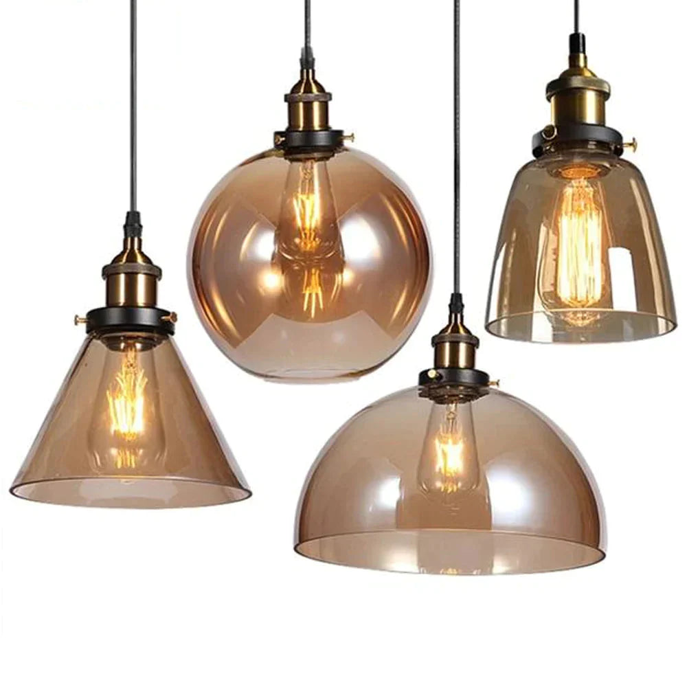 Vintage Pendant Lights Amber Glass E27 Edison Bulb Lamp