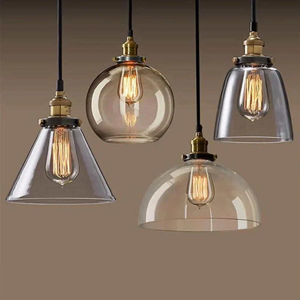 Vintage Pendant Lights Amber Glass E27 Edison Bulb Lamp