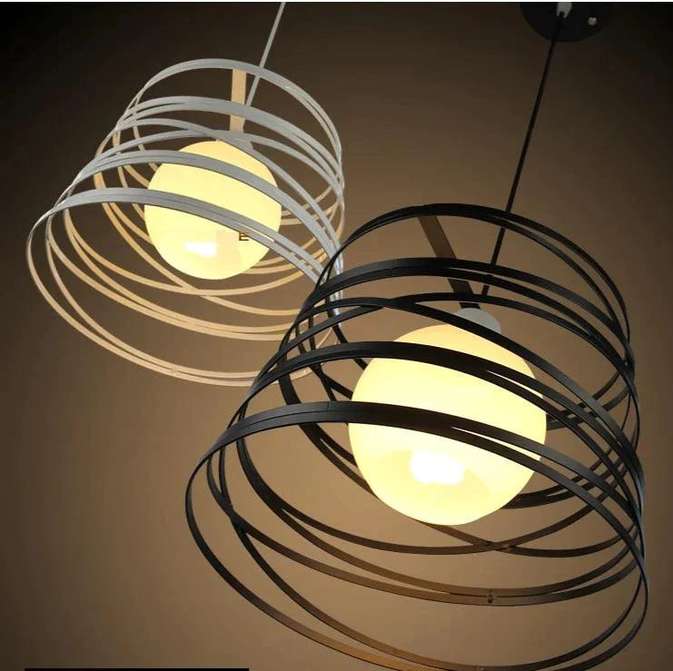 Simple Iron Spiral Pendant Lamp Light Shade 32Cm Black / White For Kitchen Island Dining Room